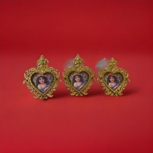 Gold Plastic With Cupid Accent ~ Heart Shape ornament, 3 New